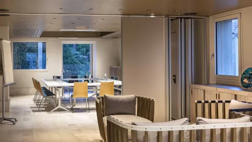 Elegant meeting room at 7Pines Resort Sardinia, combining business and pleasure.